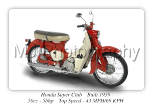 Honda C50 1959 Motorcycle - A3/A4 Size Print Poster