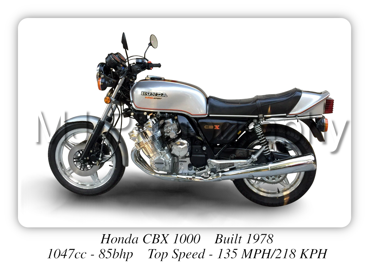 Honda Silver CBX1000 Motorcycle - A4 - A0 Size Print Poster