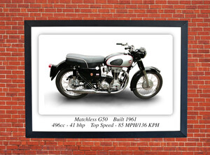 Matchless G50 Built 1960 Motorcycle - A3/A4 Size Print Poster