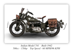 Indian 741 WW2 Model Motorcycle - A3/A4 Size Print Poster