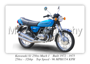 Kawasaki S1 250ss Mach 1 Motorcycle A3/A4 Size Print Poster on Photographic Paper