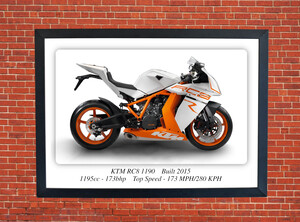 KTM RC8 1190 Motorcycle - A3/A4 Poster/Print
