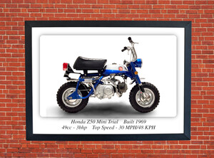 Honda Z50 Mini Trial Motorcycle A3/A4 Size Print Poster on Photographic Paper