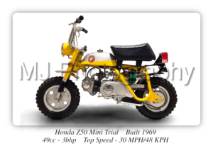 Honda Z50 Mini Trial Motorcycle A3/A4 Size Print Poster on Photographic Paper