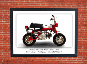 Honda Z50 Mini Trial Motorbike Motorcycle - A3/A4 Size Print Poster