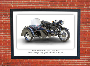 BMW R26 with Sidecar Motorcycle - A3/A4 Size Print Poster Wall Art