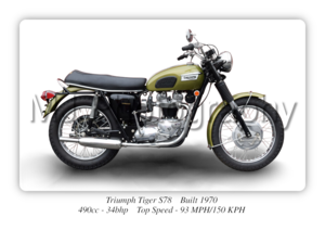 Triumph Tiger S78 1970 Motorbike Motorcycle - A3/A4 Size Print Poster