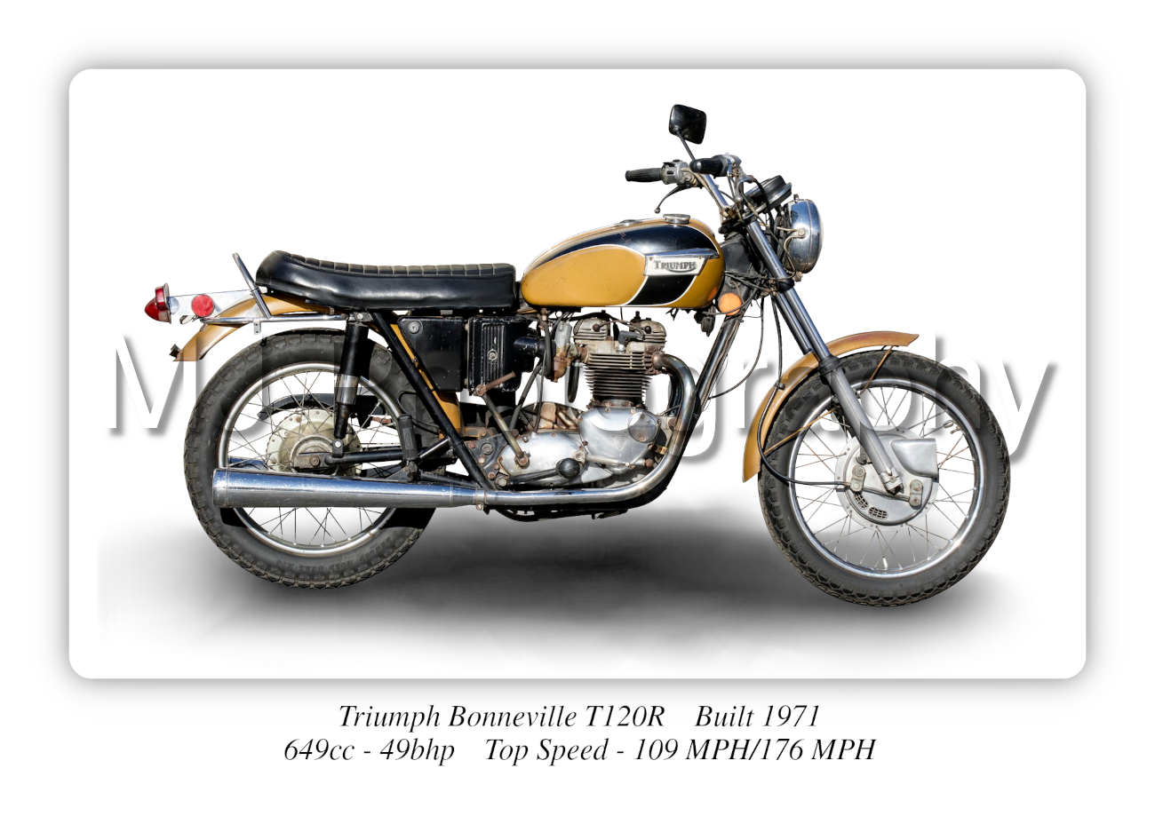   Triumph Bonneville T120R 1971 Motorbike Motorcycle - A3/A4 Size Print Poster