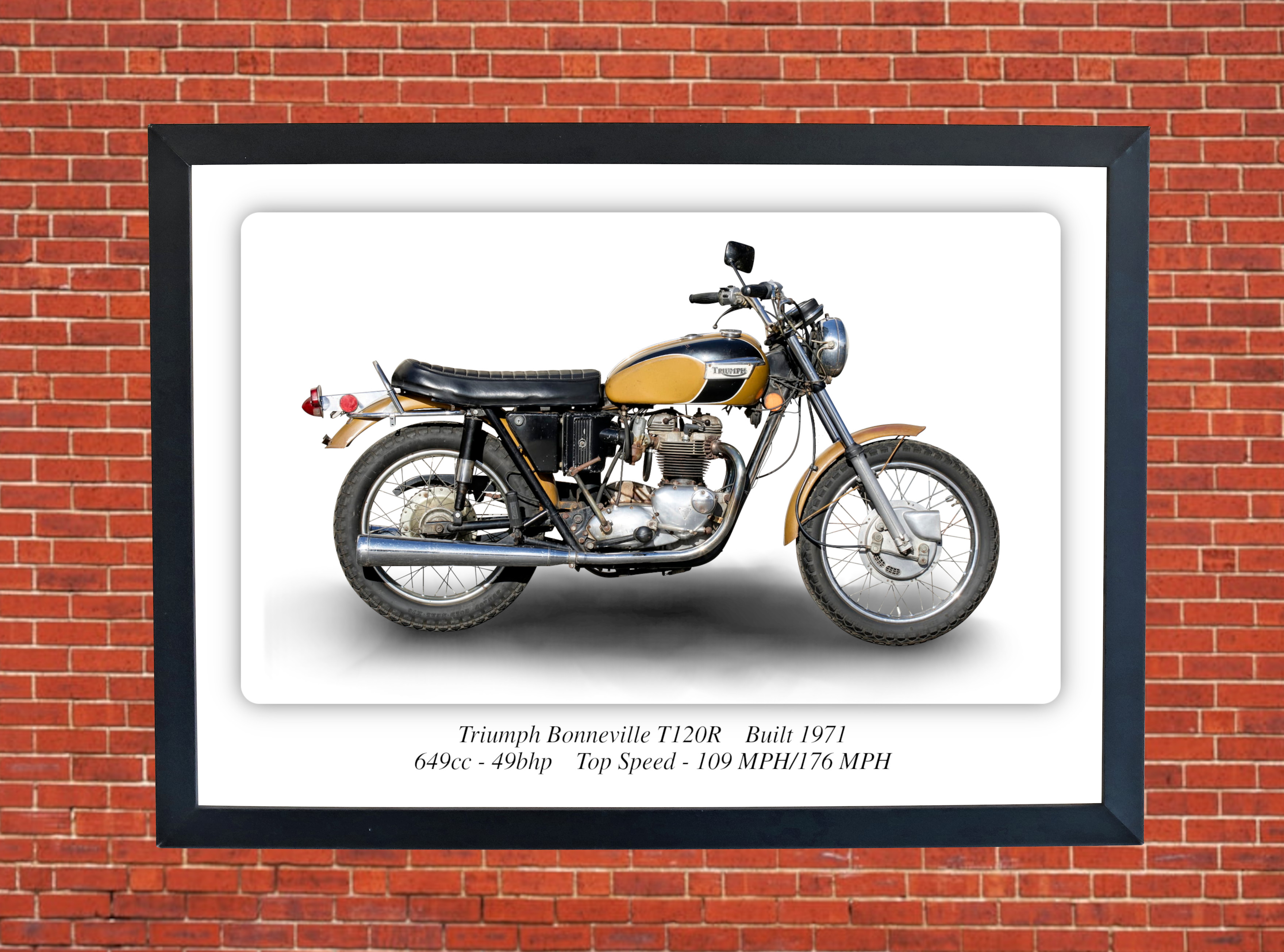   Triumph Bonneville T120R 1971 Motorbike Motorcycle - A3/A4 Size Print Poster