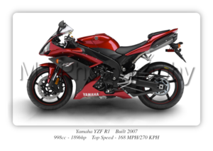 Yamaha YZF R1 Motorbike Motorcycle - A3/A4 Size Print Poster