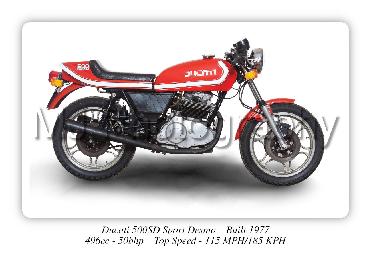 Ducati 500SD Sport Desmo Motorbike Motorcycle - A3/A4 Size Print Poster