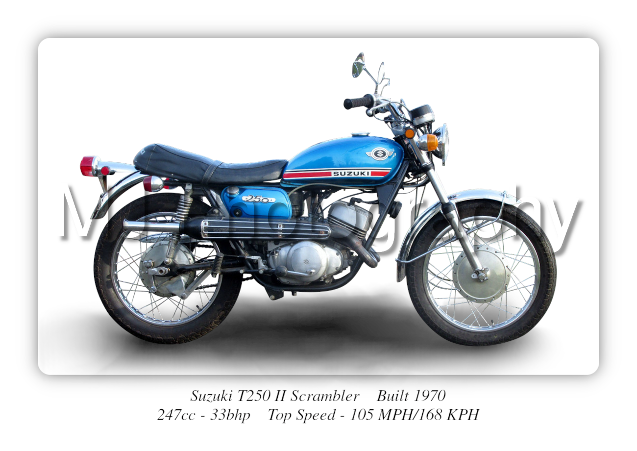 Suzuki T250 II Scrambler Motorcycle A3/A4 Size Print Poster on Photographic Paper 