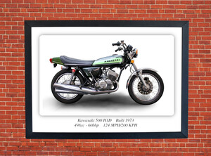 Kawasaki 500 H1D Motorbike Motorcycle - A3/A4 Size Print Poster