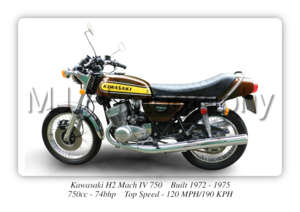 Kawasaki H2 Mach IV 750 Motorbike Motorcycle - A3/A4 Size Print Poster