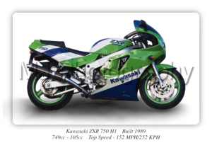 Kawasaki ZXR 750 H1 Motorbike Motorcycle - A4 - A0 Size Print Poster