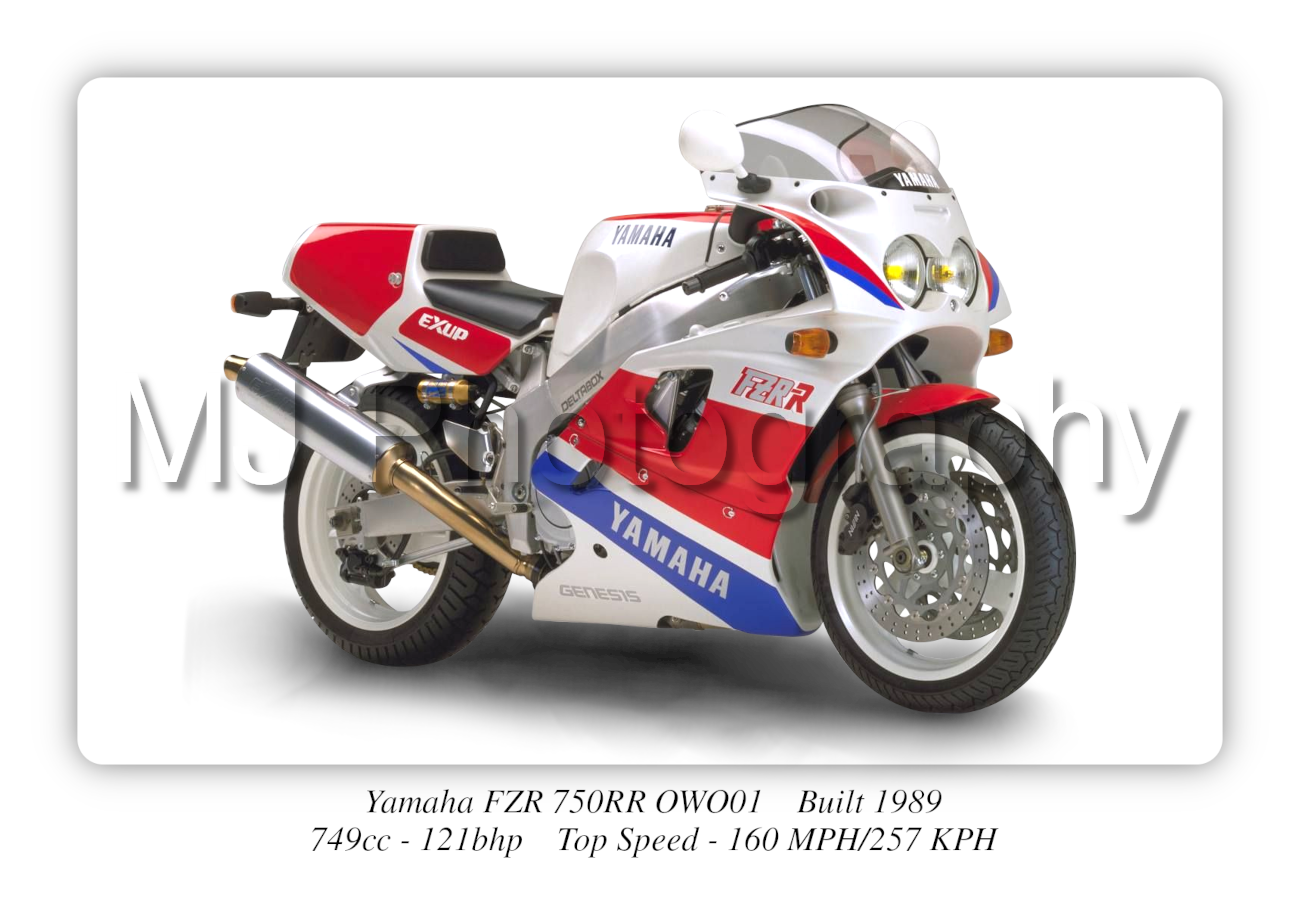 Yamaha FZR 750RR OWO01 Motorbike Motorcycle - A3/A4 Size Print Poster