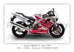 Honda CBR600 F4 Motorbike Motorcycle - A3/A4 Size Print Poster