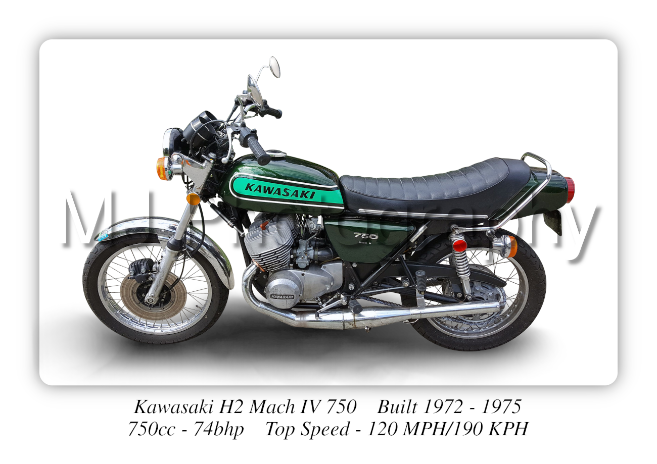 Kawasaki H2 Mach IV 750 Motorbike Motorcycle - A3/A4 Size Print Poster