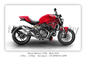 Ducati Monster 1200 Motorbike Motorcycle - A3/A4 Size Print Poster