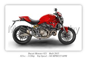 Ducati Monster 821 Motorbike Motorcycle - A3/A4 Size Print Poster