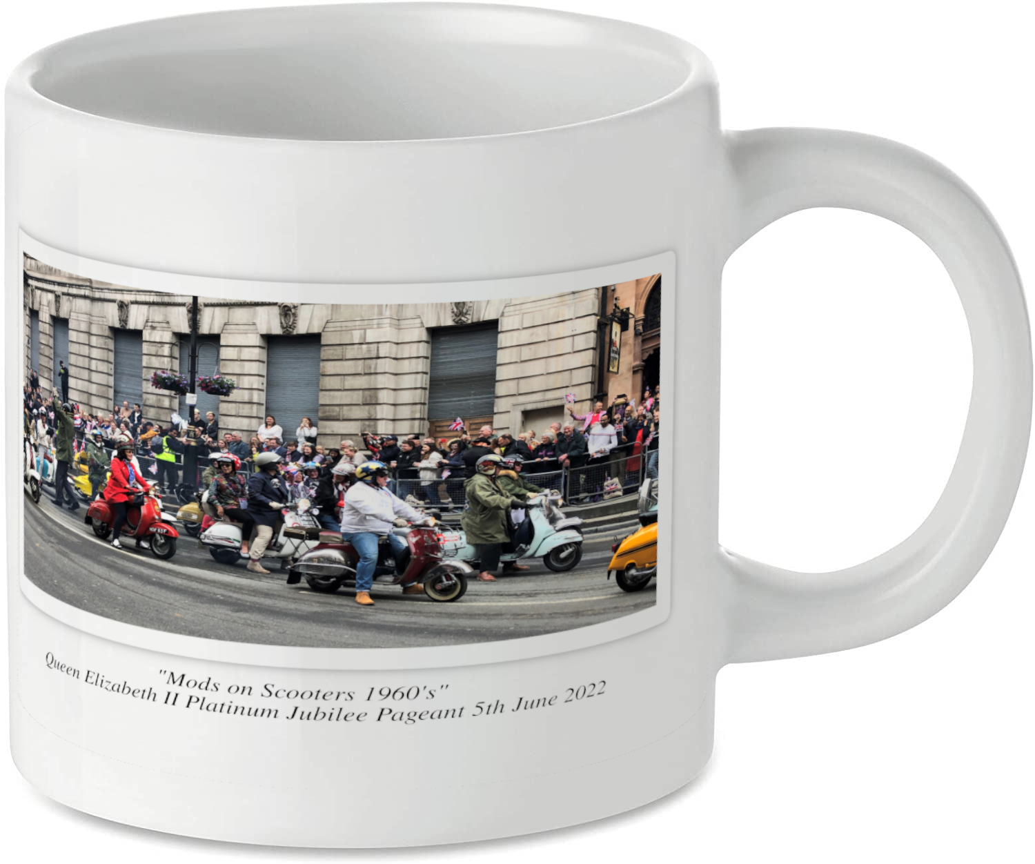 Mods on Scooters 1960's Jubilee Pageant Motorcycle Motorbike Tea Coffee Mug Ideal Biker Gift Printed UK