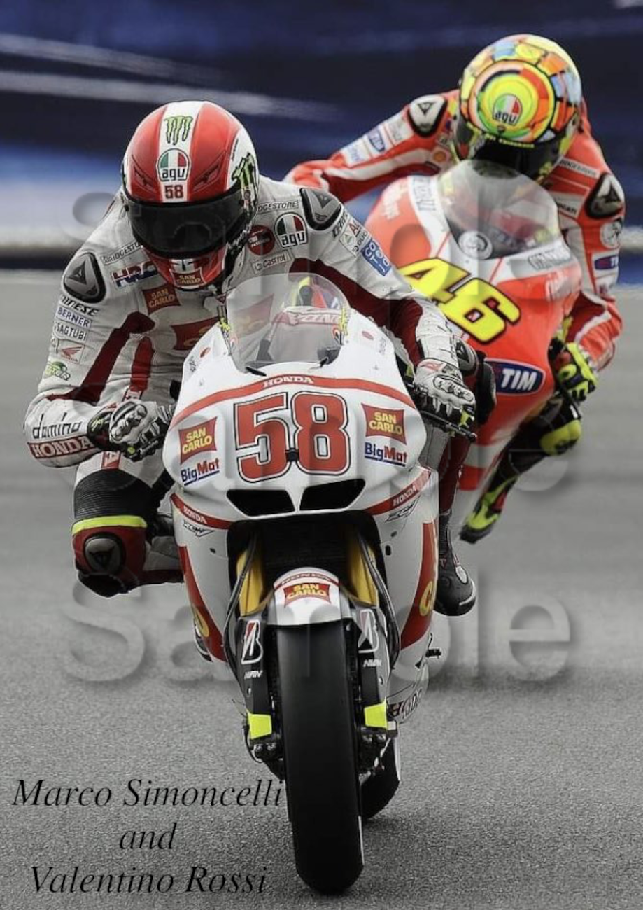 Marco Simoncelli and Valentino Rossi Motorbike Motorcycle - A3/A4 Size Print Poster