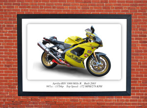 Aprilia RSV 1000 Mille R Motorbike Motorcycle - A3/A4 Size Print Poster