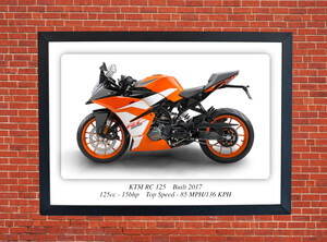 KTM RC 125 Motorbike Motorcycle - A3/A4 Size Print Poster