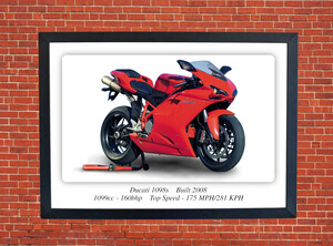 Ducati 1098s Motorcycle - A3/A4 Size Print Poster