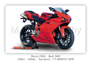 Ducati 1098s Motorcycle - A3/A4 Size Print Poster
