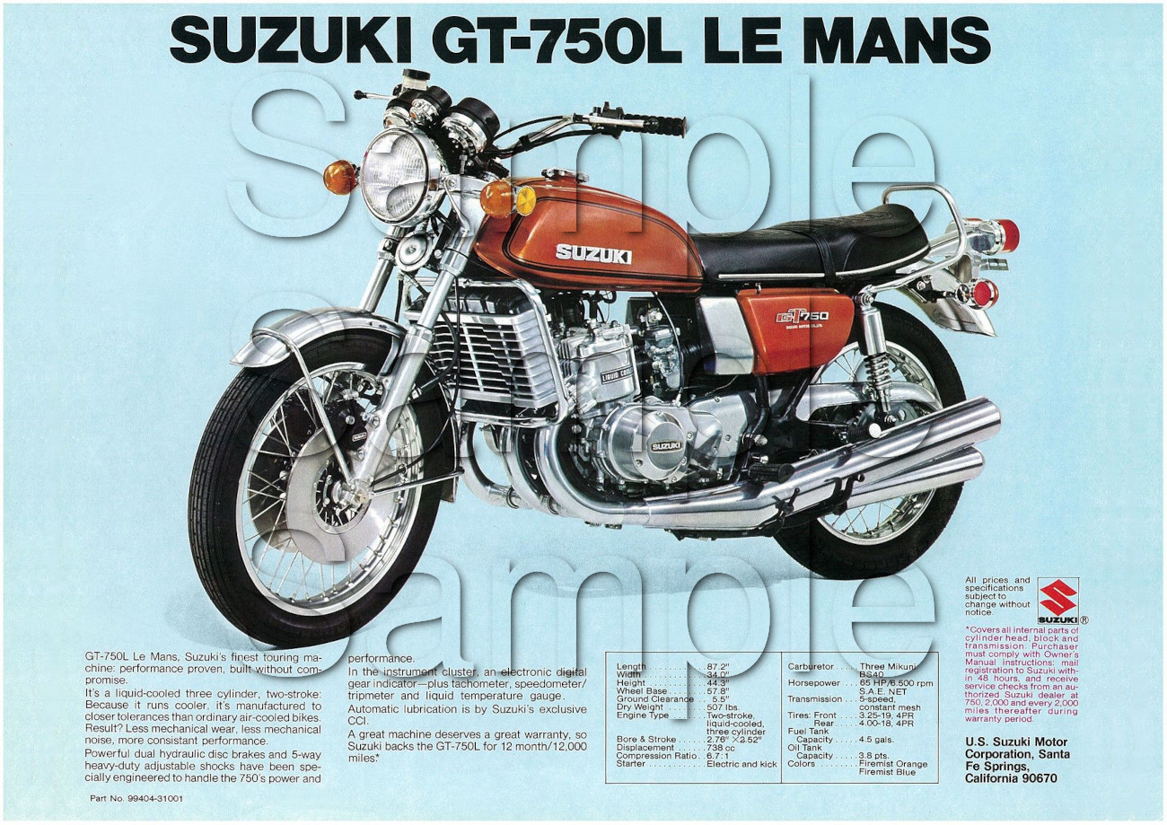 Suzuki GT750L Le Mans Promotional Motorbike Motorcycle Poster - Size A3/A4