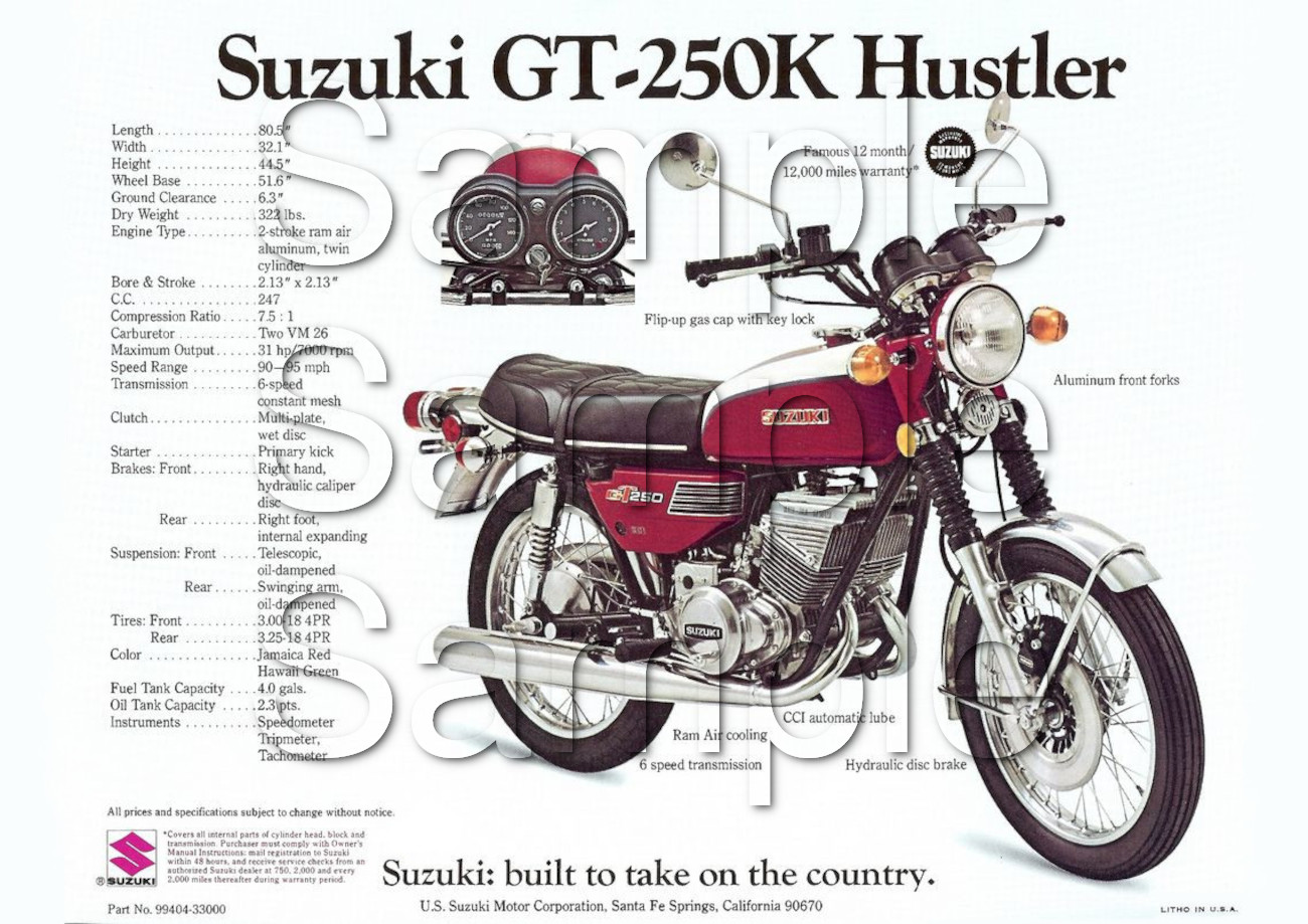 Suzuki GT250K Hustler Promotional Motorbike Motorcycle Poster - Size A3/A4