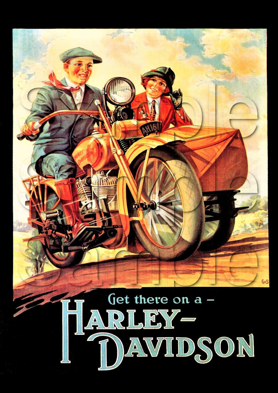 Get There on a Harley Davidson Vintage Motorcycle A3/A4 Promotional Poster