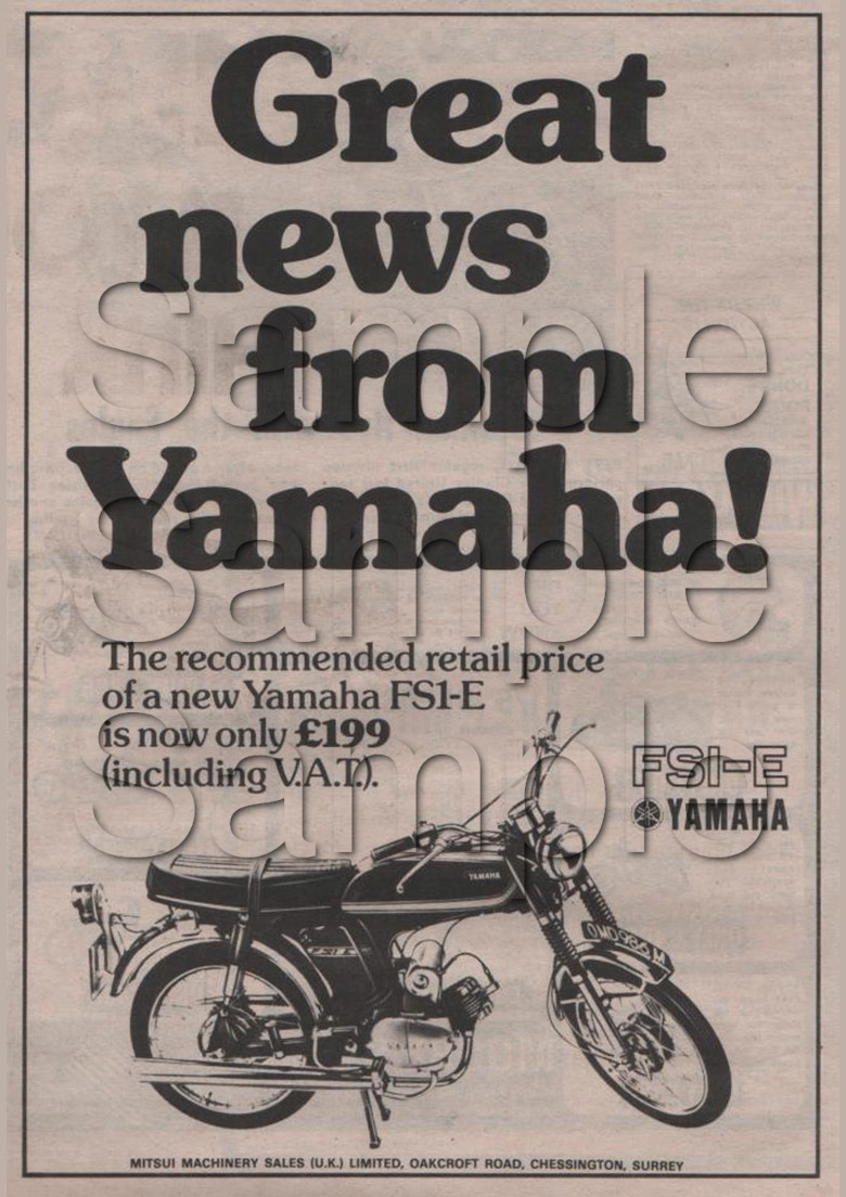 Yamaha FS1-E Promotional Motorcycle Poster - Size A3/A4