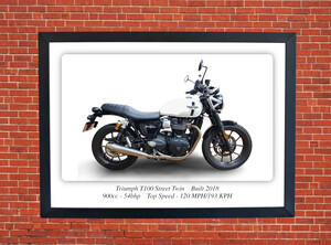Triumph T100 Street Twin Motorbike Motorcycle Poster - Size A3/A4