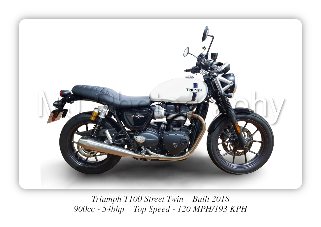 Triumph T100 Street Twin Motorbike Motorcycle Poster - Size A4 - A0