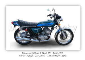 Kawasaki 500 H1 F Mach III Motorbike Motorcycle - A4 - A0 Size Print Poster