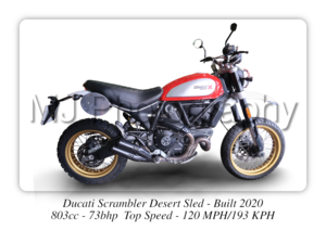 Ducati Scrambler Desert Sled Motorcycle - A3/A4 Size Print Poster