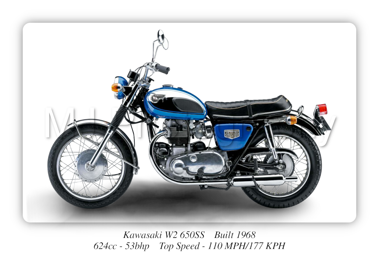 Kawasaki W2 650SS Motorbike Motorcycle - A3/A4 Size Print Poster