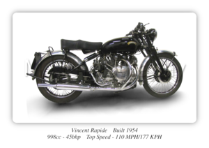 Vincent Rapide Motorbike Motorcycle - A3/A4 Size Print Poster