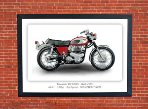 Kawasaki W2 650SS Motorbike Motorcycle - A3/A4 Size Print Poster