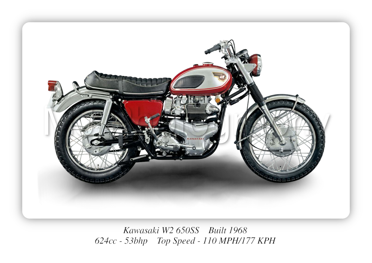 Kawasaki W2 650SS Motorbike Motorcycle - A4 - A0 Size Print Poster