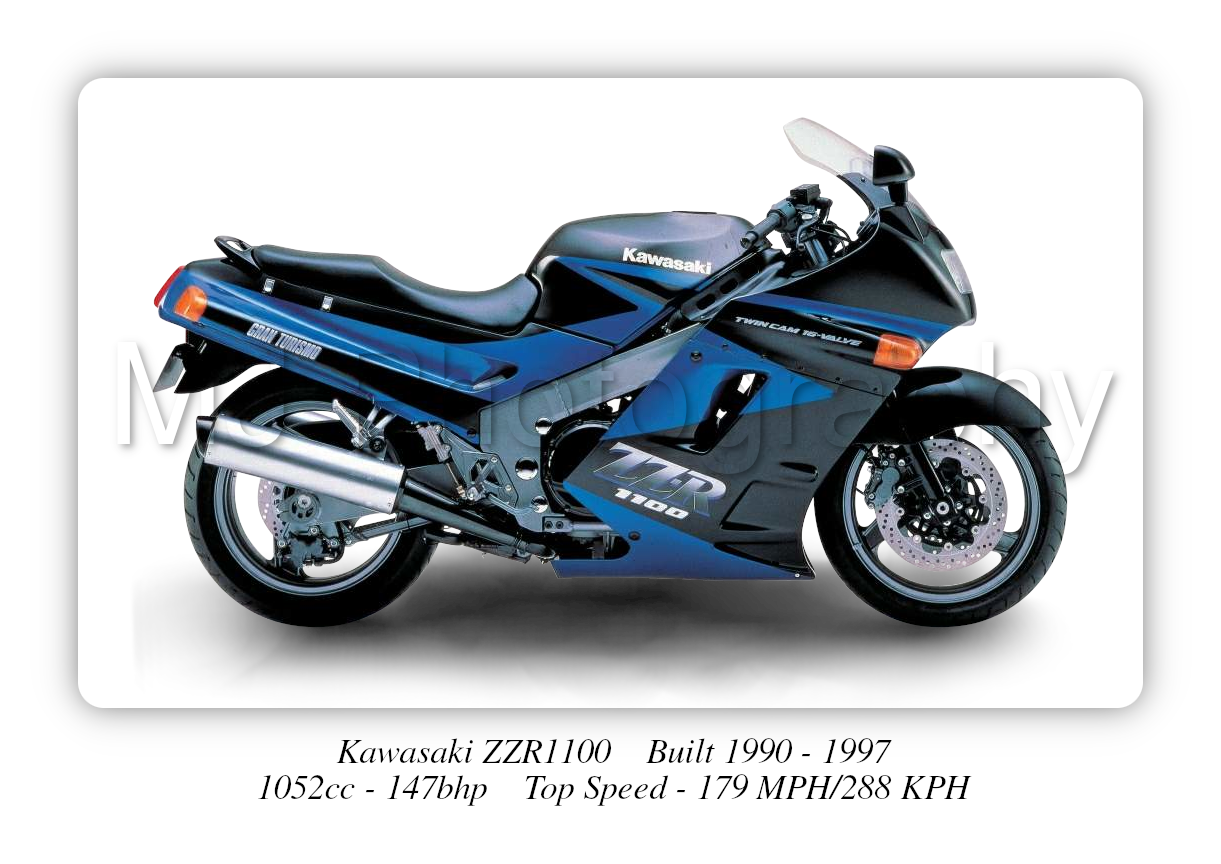 Kawasaki ZZR1100 Motorbike Motorcycle - A4 - A0 Size Print Poster