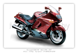Kawasaki ZZR1100 Motorbike Motorcycle - A3/A4 Size Print Poster
