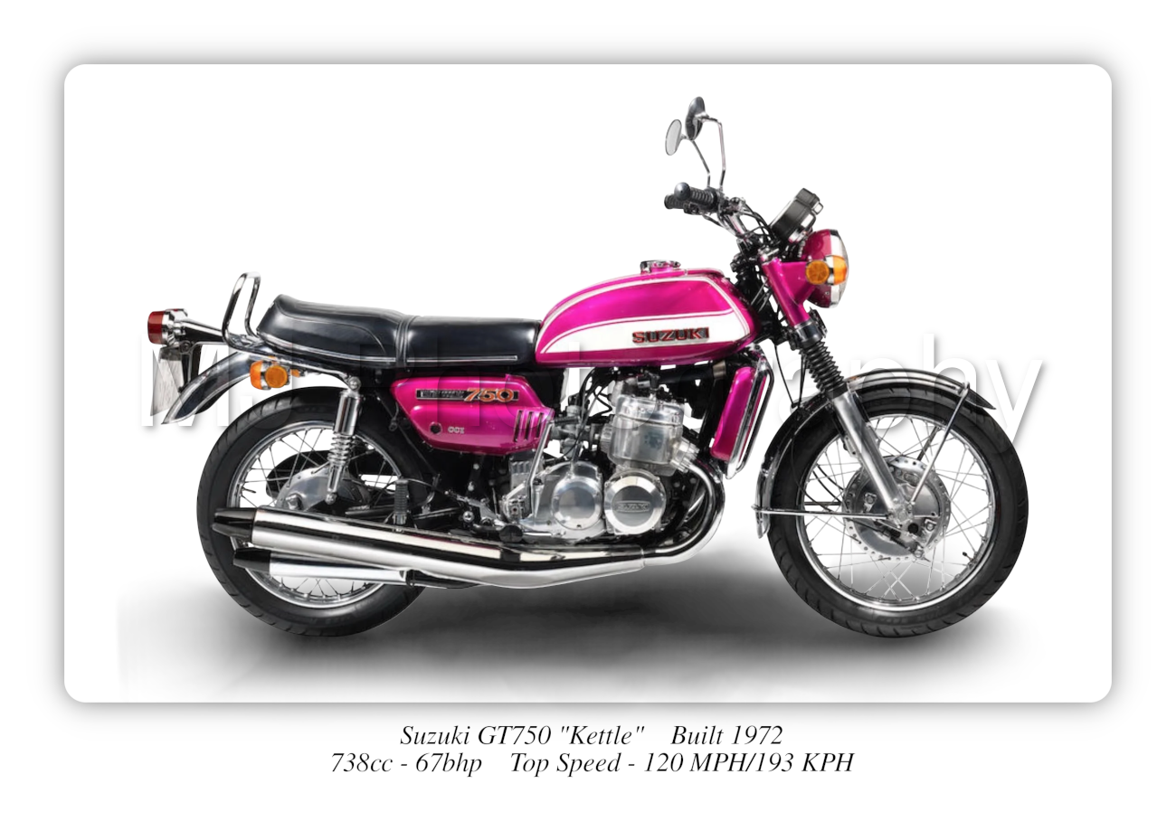 Suzuki GT750 Kettle Motorcycle - A3/A4 Size Print Poster