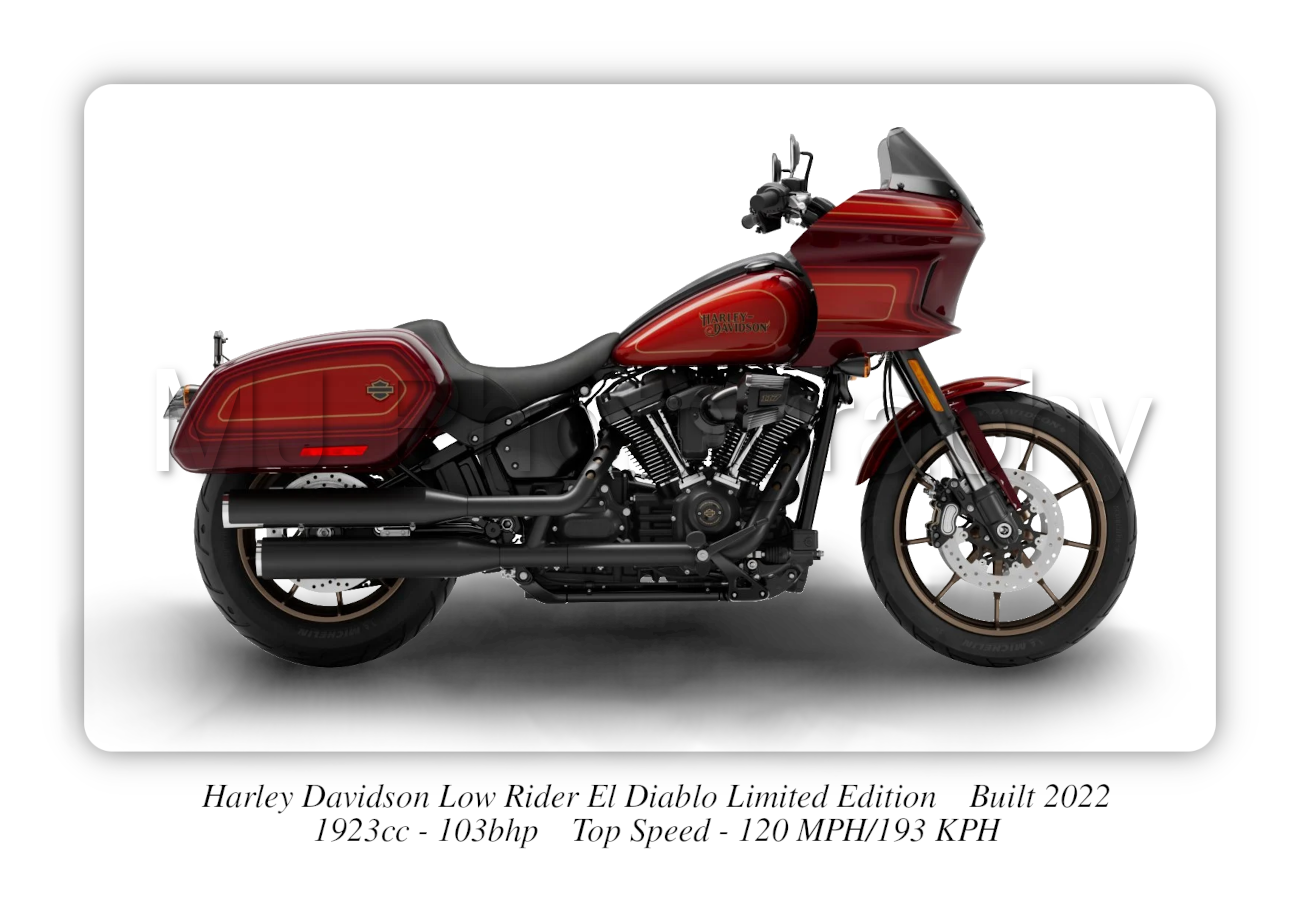 Harley Davidson Low Rider El Diablo Motorbike Motorcycle - A3/A4 Size Print Poster