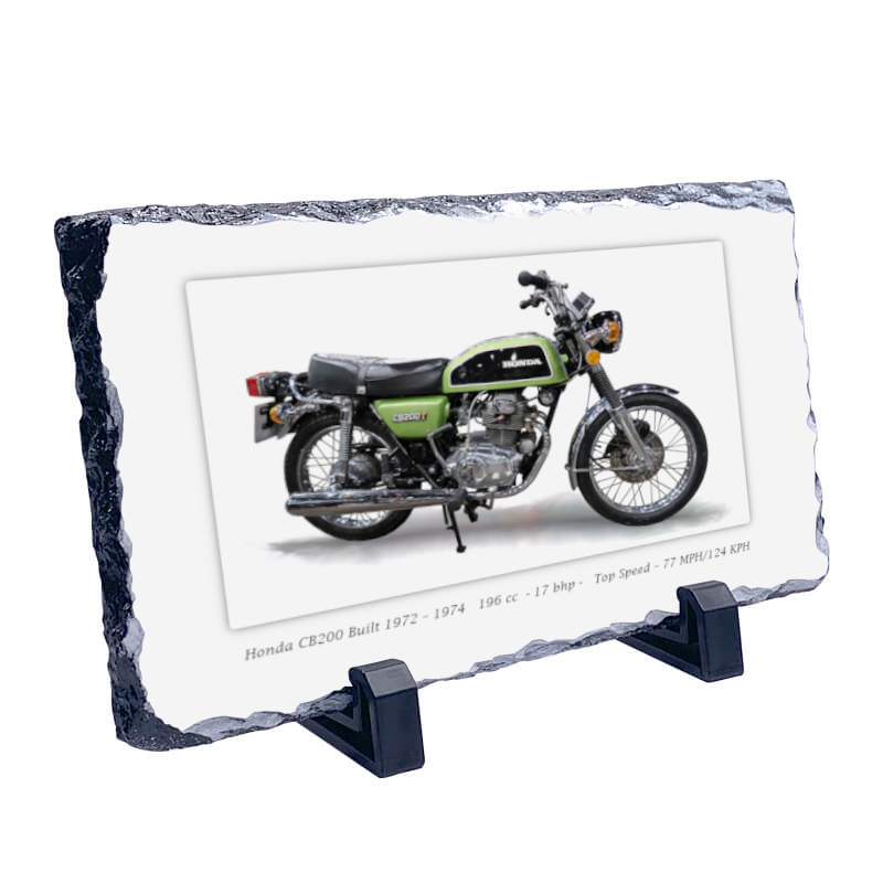 Honda CB200 Motorcycle on a Natural slate rock with stand 10x15cm