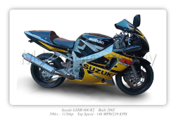 Suzuki GSXR 600 K2 Motorcycle - A3/A4 Size Print Poster