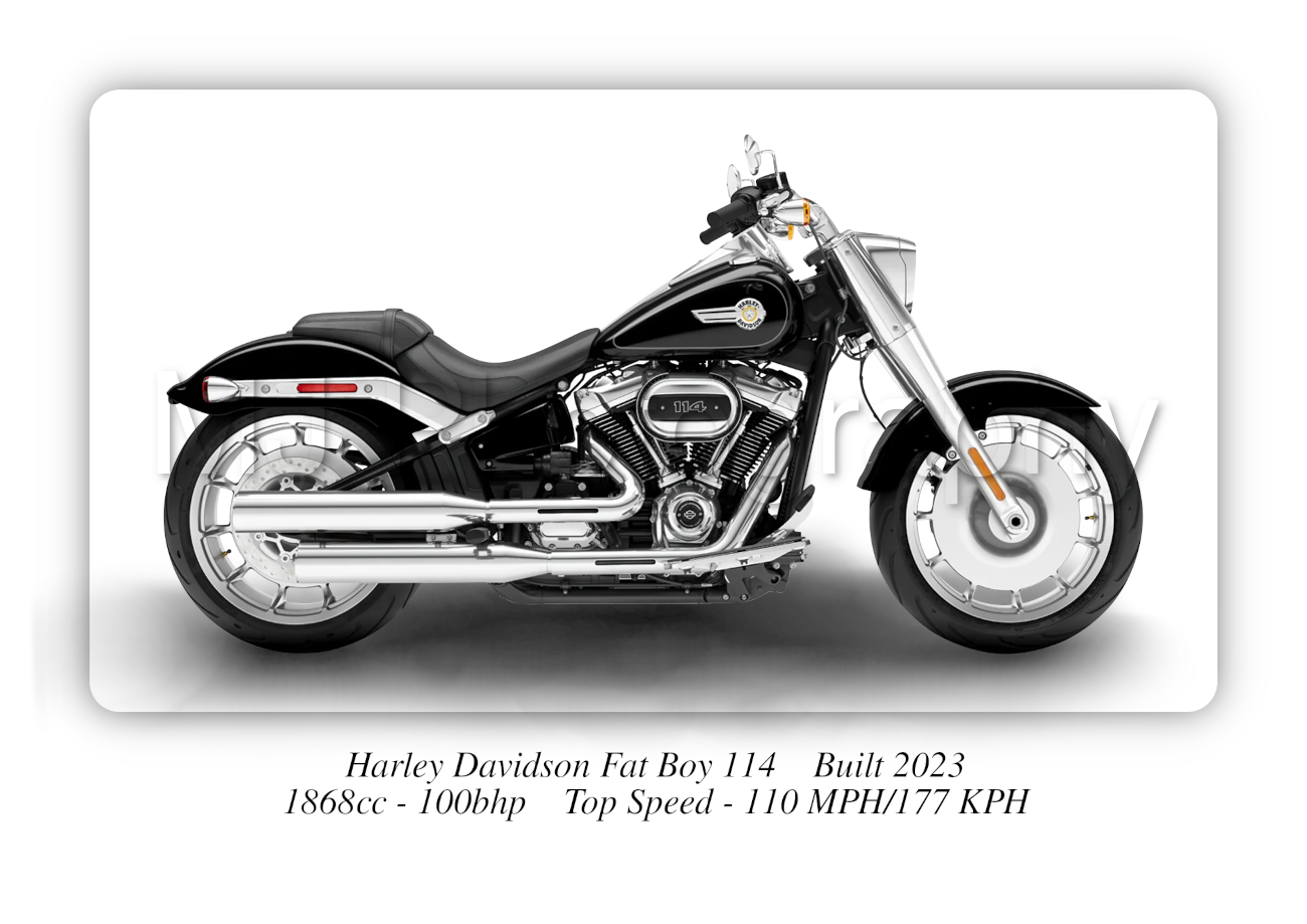 Harley Davidson Fat Boy 114 Motorbike Motorcycle - A3/A4 Size Print Poster