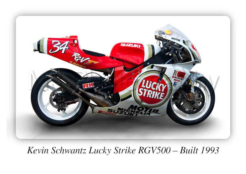 Kevin Schwantz Suzuki Lucky Strike RGV500 Motorbike Motorcycle - A3/A4 Size Print Poster